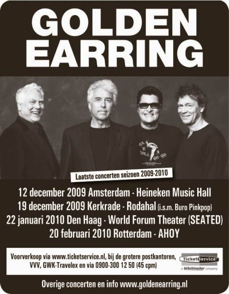Golden Earring show poster Amsterdam - Heineken Music Hall December 12, 2009